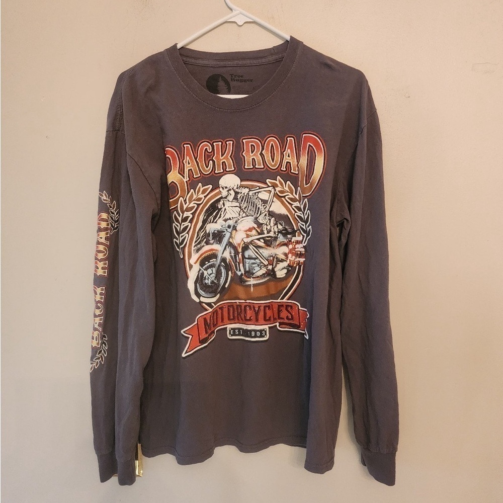 Tree Hugger Shirt Large Gray Long Sleeve Back Road Motorcycle Graphic Tee